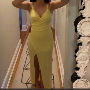 Lulus long dress yellow with slit